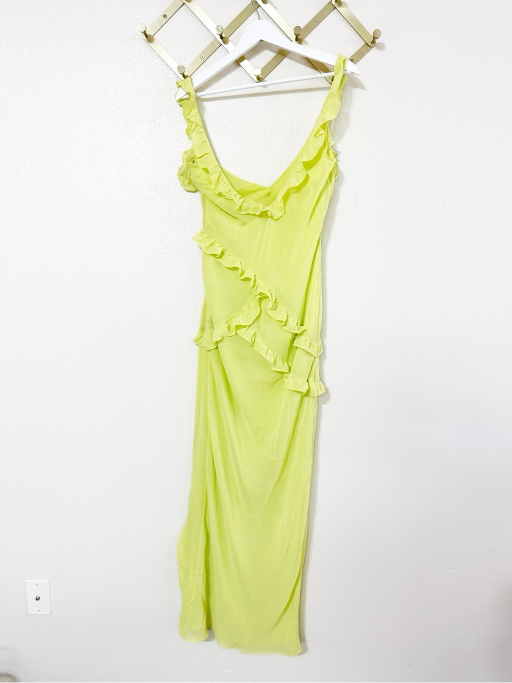 House Of CB Pixie Lime Ruffle Slit Asymmetrical Maxi Dress Size Large $285 MSRP - Picture 9 of 13